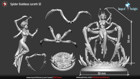 Spider Goddess Lerath | Songs Of Twilight | Multiple Scales | Resin 3D Printed Miniature | White Werewolf Tavern | RPG | D&D | DnD