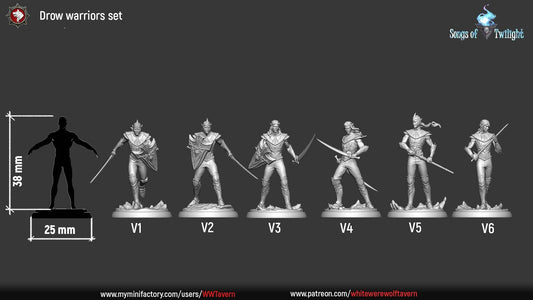 Drow Warriors Set | Songs Of Twilight | Resin 3D Printed Miniature | White Werewolf Tavern | RPG | D&D | DnD