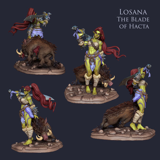 Orc Female Blade Master with Boar Pet | Claws of Hacta | 35mm Scale | Resin 3D Printed Miniature | Ronin Arts Workshop | Guild Wars
