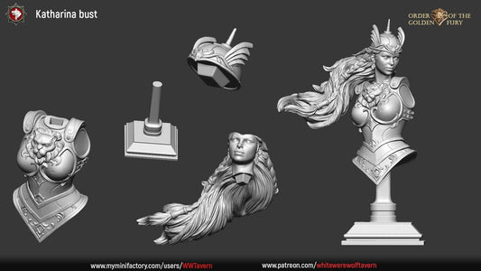 Katharina | Order Of The Golden Fury | Bust | Resin 3D Printed Miniature | White Werewolf Tavern