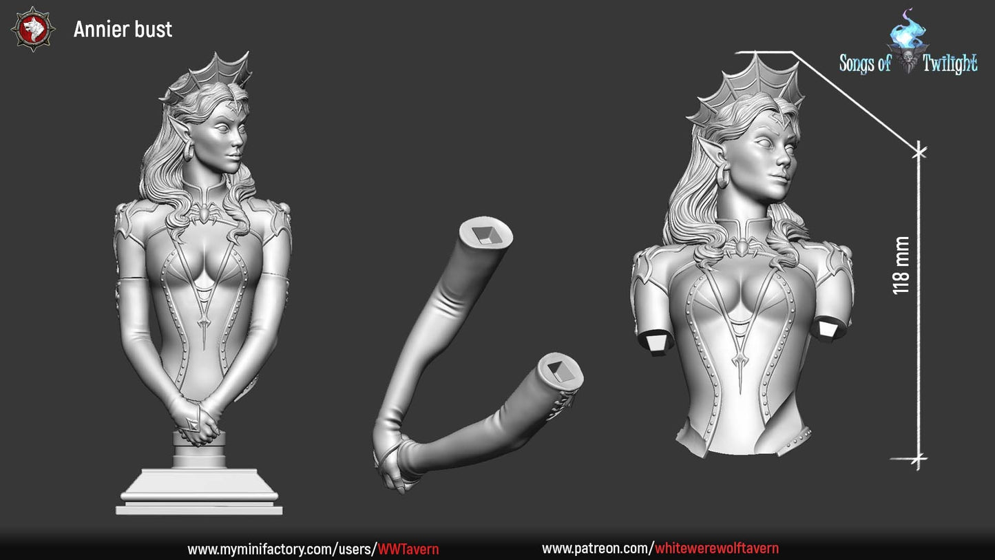 Drow Girl Anneir | Songs Of Twilight | Bust | Resin 3D Printed Miniature | White Werewolf Tavern