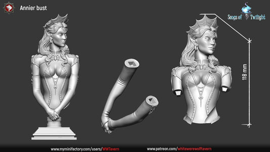 Drow Girl Anneir | Songs Of Twilight | Bust | Resin 3D Printed Miniature | White Werewolf Tavern