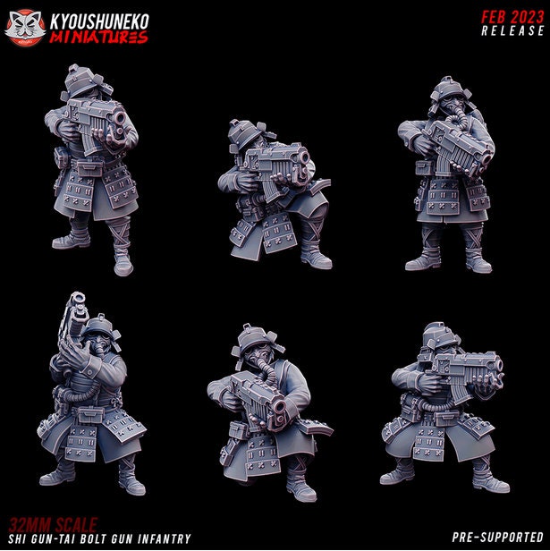 Japanese Imperial Infantry Guard | Pistols | Future Sci-Fi | Grimdark Tabletop Gaming | Resin 3D Printed Miniature | Kyoushuneko