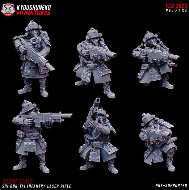 Infantry - Bolt Guns | Japanese Imperial Shi-gun Guard | Grimdark Sci-Fi Tabletop Gaming | Resin 3D Printed Miniature | Kyoushuneko