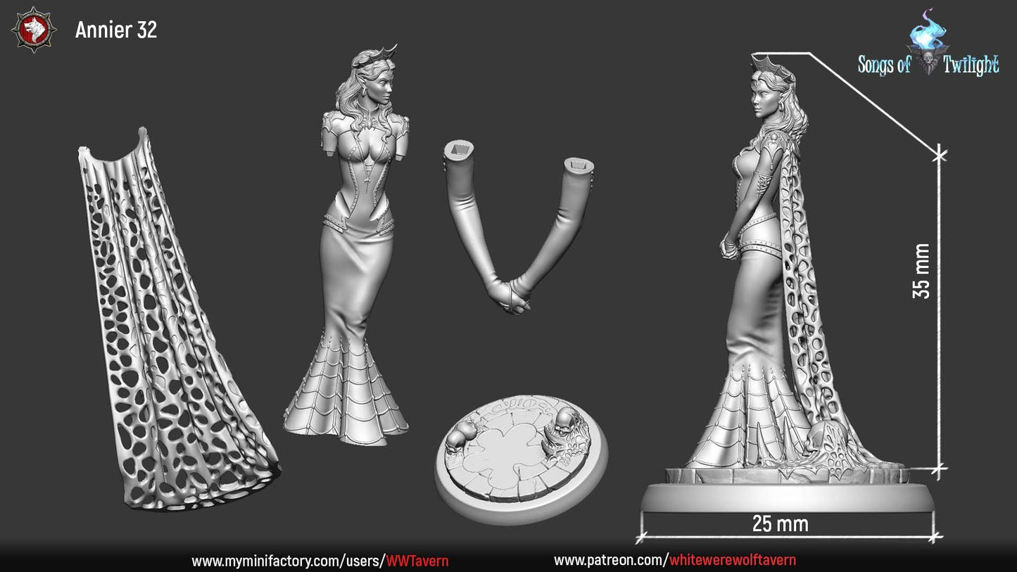 Drow Girl Anneir | Songs Of Twilight | Multiple Scales | Resin 3D Printed Miniature | White Werewolf Tavern | RPG | D&D | DnD