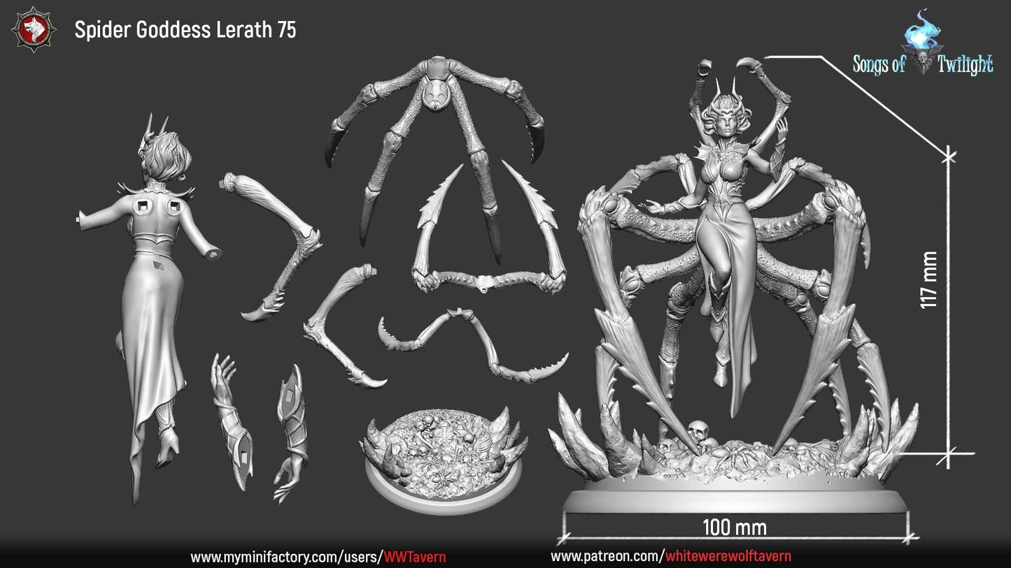 Spider Goddess Lerath | Songs Of Twilight | Multiple Scales | Resin 3D Printed Miniature | White Werewolf Tavern | RPG | D&D | DnD