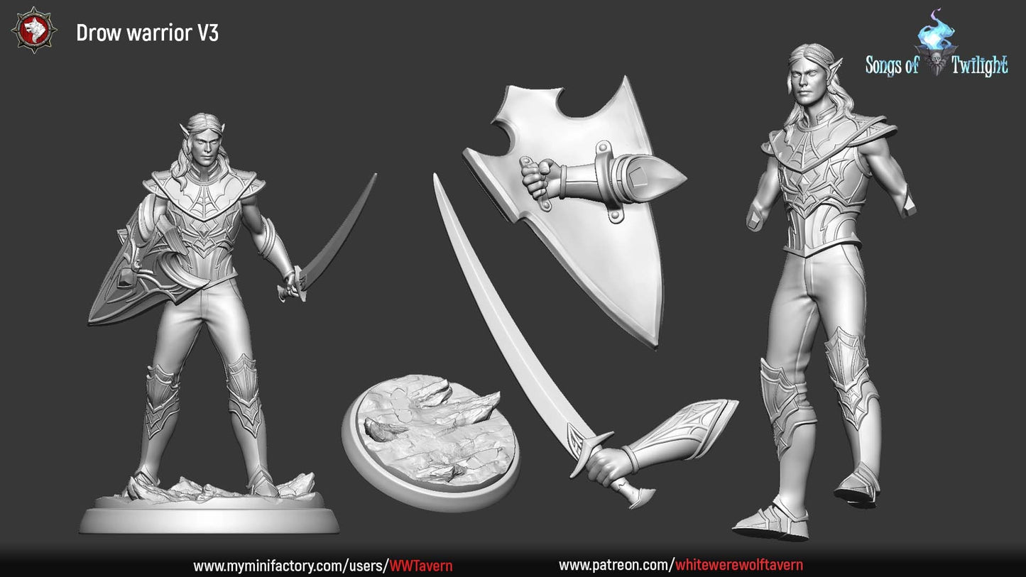 Drow Warriors Set | Songs Of Twilight | Resin 3D Printed Miniature | White Werewolf Tavern | RPG | D&D | DnD