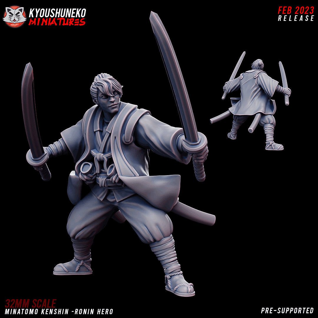 Japanese Ronin Hero Unmasked | Resin 3D Printed Miniatures | Kyoushuneko | Table Top Gaming | RPG | D&D | Pathfinder