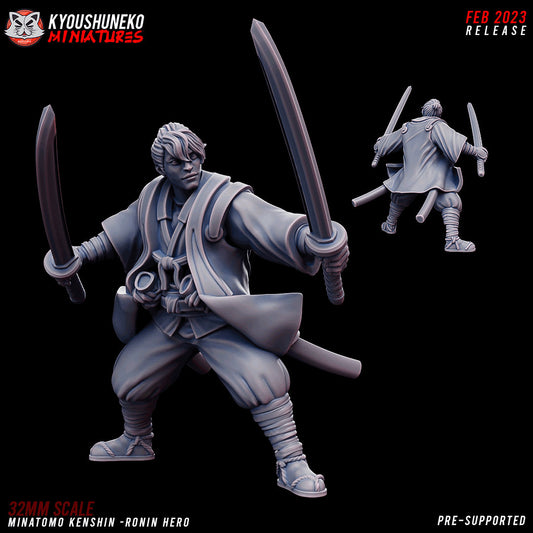 Japanese Ronin Hero Unmasked |  Resin 3D Printed Miniatures | Kyoushuneko | Table Top Gaming | RPG | D&D | Pathfinder