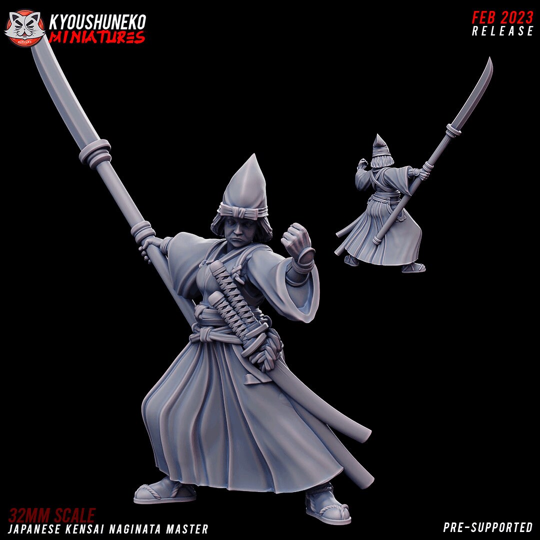 Japanese Kensai Naginata Master | Female Warrior | Resin 3D Printed Miniatures | Kyoushuneko | Table Top Gaming | RPG | D&D | Pathfinder