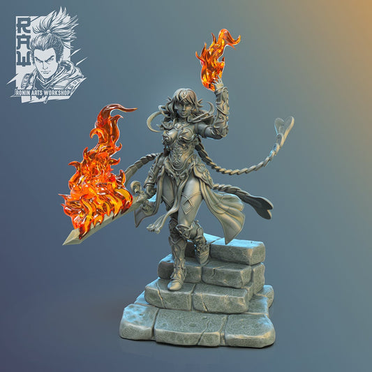 Battlemage Moira | Pyromancers | 35mm Scale | Resin 3D Printed Miniature | Ronin Arts Workshop | Guild Wars
