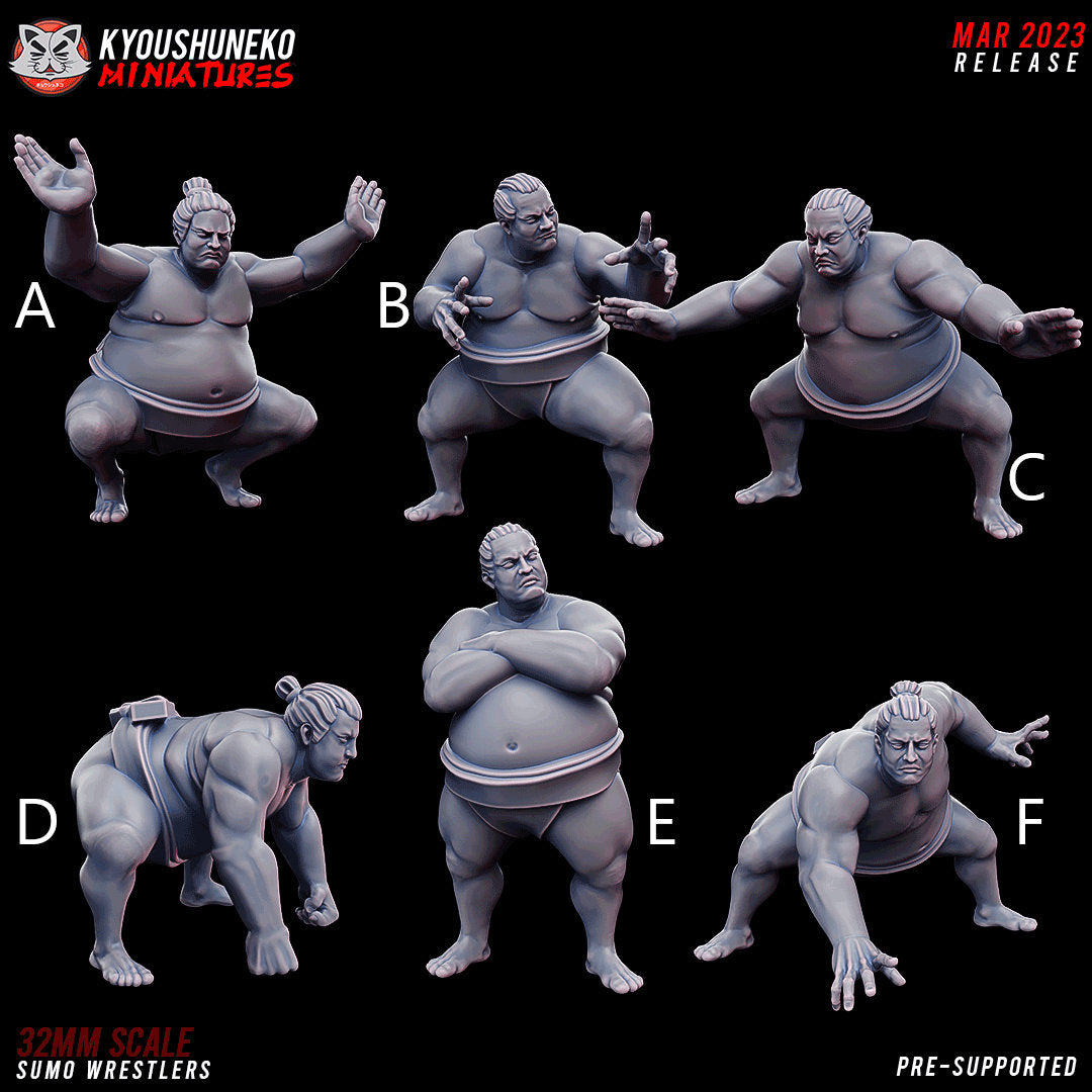 Japanese Sumo Wrestlers | Tetsubo | Resin 3D Printed Miniatures | Kyoushuneko | Table Top Gaming | RPG | D&D | Pathfinder