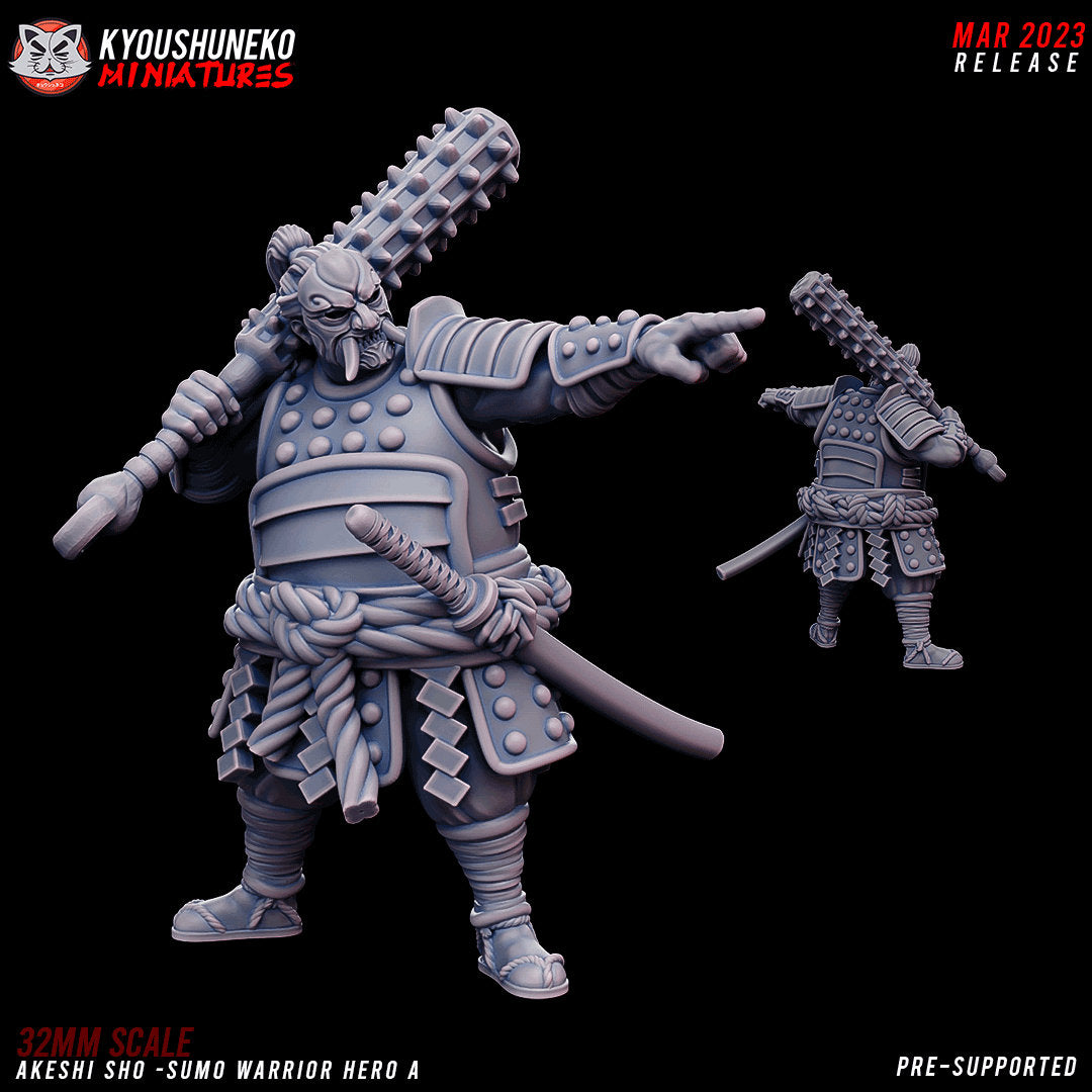 Japanese Sumo Hero | Akeshi Sho | Resin 3D Printed Miniatures | Kyoushuneko | Table Top Gaming | RPG | D&D | Pathfinder
