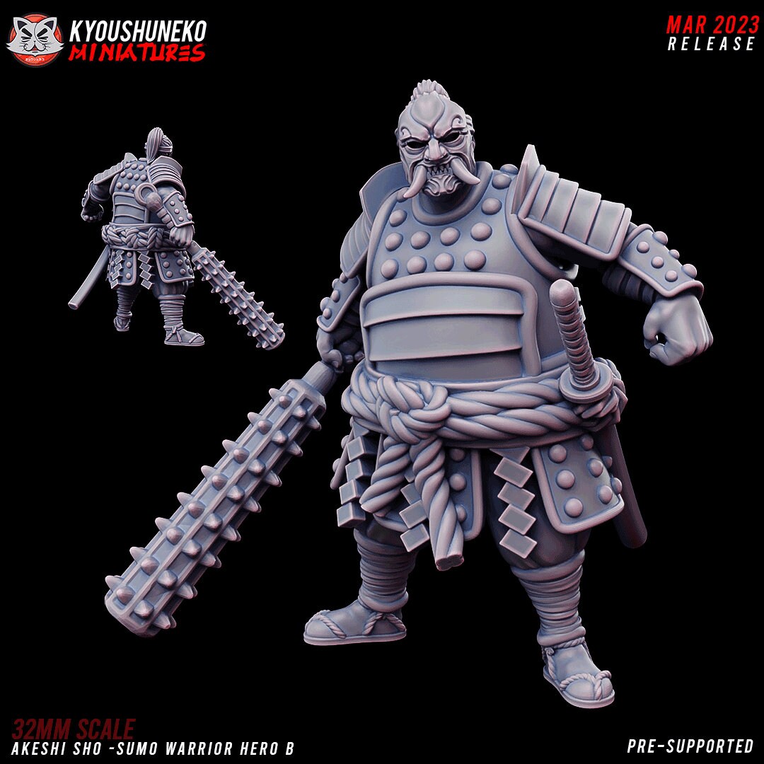 Japanese Sumo Hero | Akeshi Sho | Resin 3D Printed Miniatures | Kyoushuneko | Table Top Gaming | RPG | D&D | Pathfinder