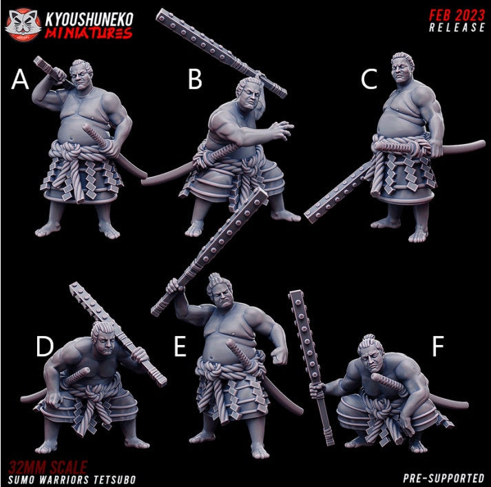 Japanese Sumo Warriors | Tetsubo | Resin 3D Printed Miniatures | Kyoushuneko | Table Top Gaming | RPG | D&D | Pathfinder
