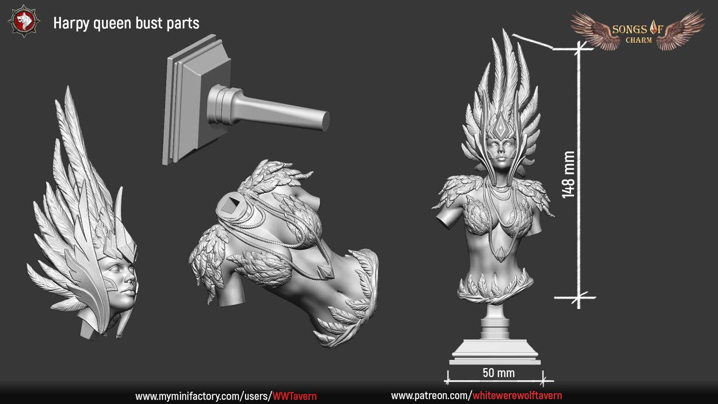 Harpy Queen | Songs Of Charm | Bust | Resin 3D Printed Miniature | White Werewolf Tavern