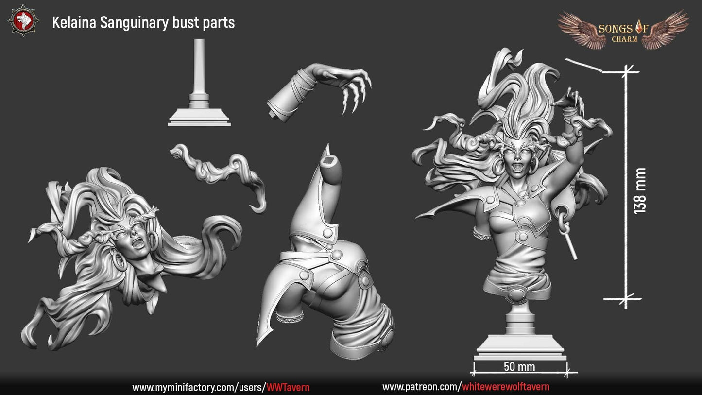 Kelaina Sanguinary | Songs Of Charm | Bust | Resin 3D Printed Miniature | White Werewolf Tavern