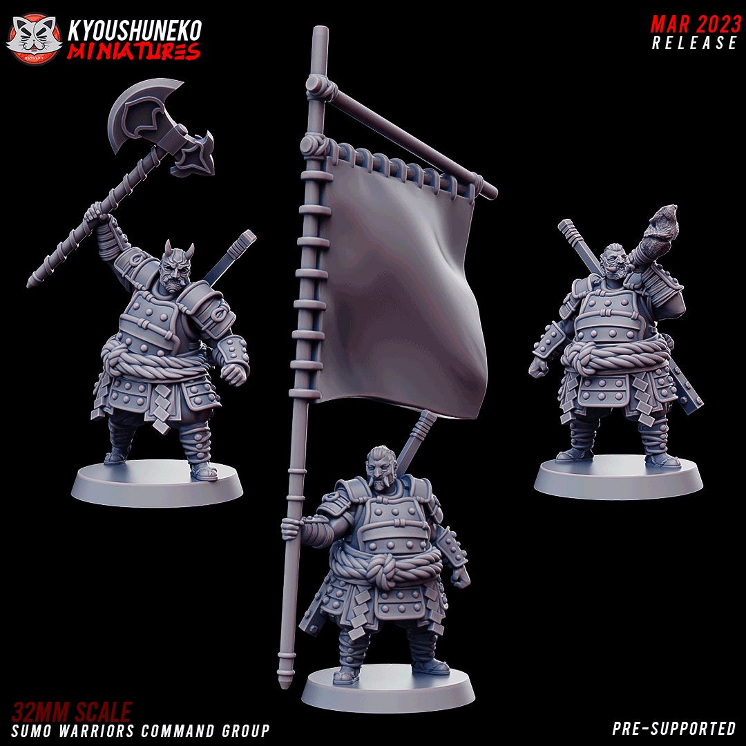 Armored Japanese Sumo Warriors | Tetsubo | Resin 3D Printed Miniatures | Kyoushuneko | Table Top Gaming | RPG | D&D | Pathfinder