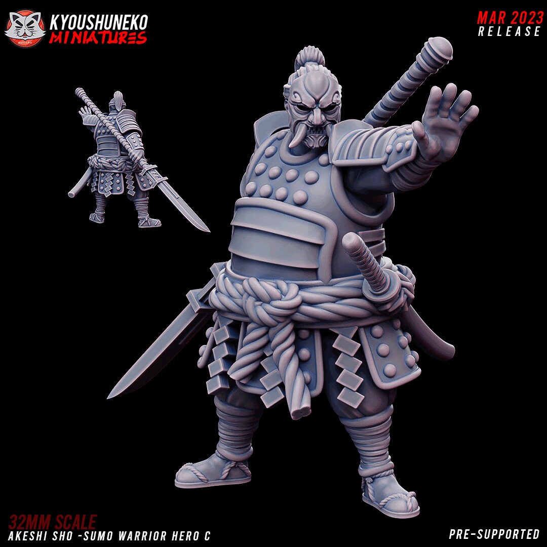 Japanese Sumo Hero | Akeshi Sho | Resin 3D Printed Miniatures | Kyoushuneko | Table Top Gaming | RPG | D&D | Pathfinder