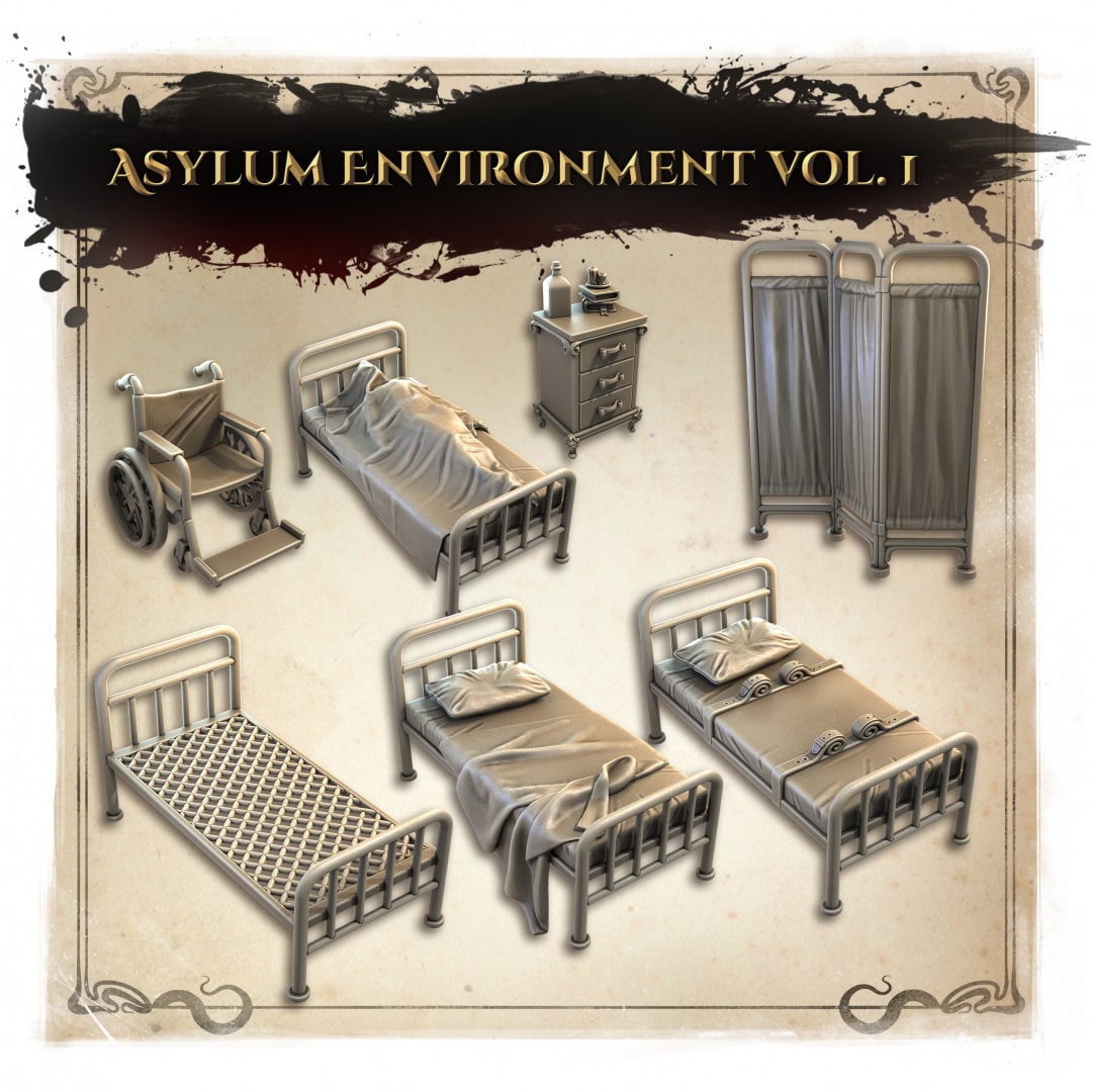 Asylum Furniture pt. 1 | Wicked Hills | Resin 3D Printed Miniature | RPG | DND