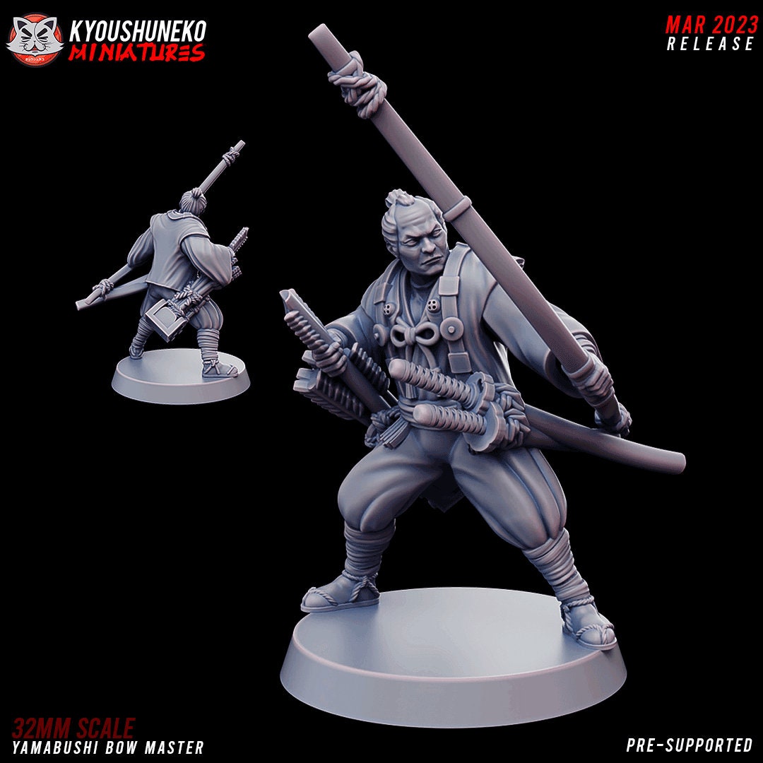 Japanese Yamabushi Bow Master | Resin 3D Printed Miniatures | Kyoushuneko | Table Top Gaming | RPG | D&D | Pathfinder