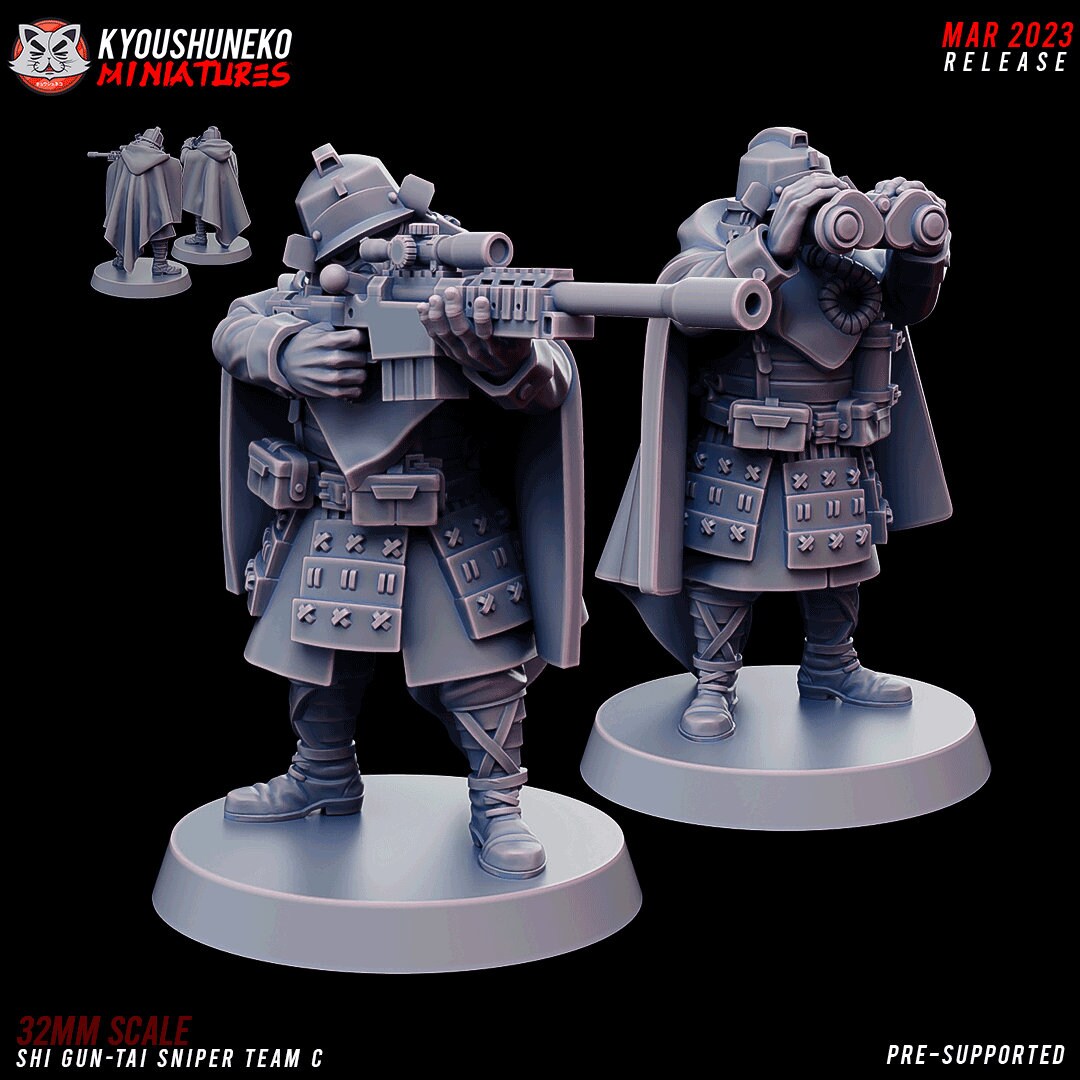 Sniper Teams | Japanese Imperial Shi-gun Guard | Grimdark Sci-Fi Tabletop Gaming | Resin 3D Printed Miniature | Kyoushuneko