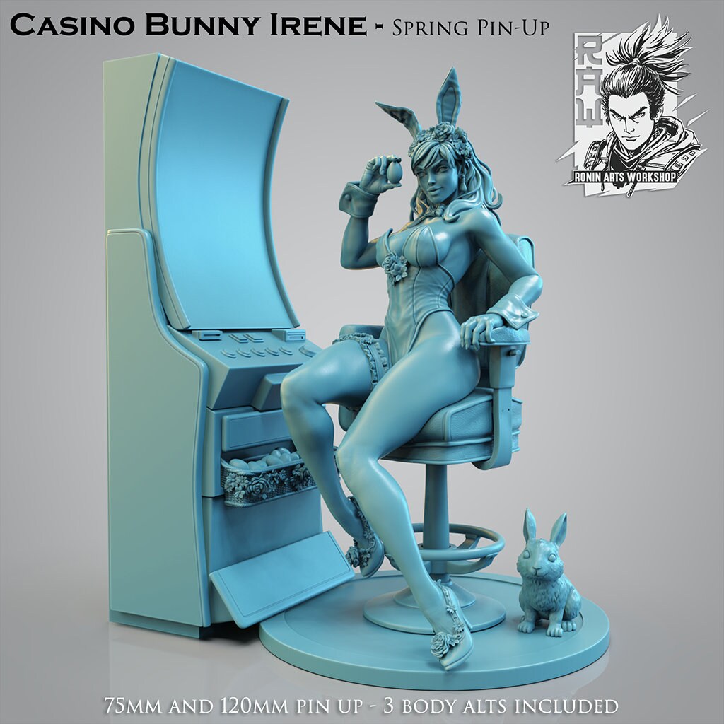 Jackpot Pin-up | Casino Hostess Irene | Clothed or Nude | Resin 3D Printed Pinup | Ronin Arts Workshop