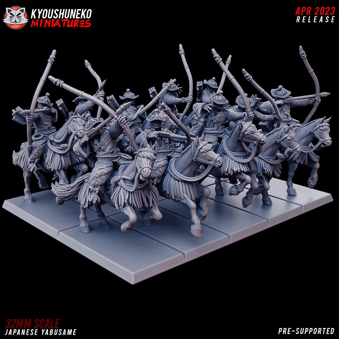 Japanese Mounted Archers | Yabusame | Resin 3D Printed Miniatures | Kyoushuneko | Table Top Gaming | RPG | D&D | Pathfinder
