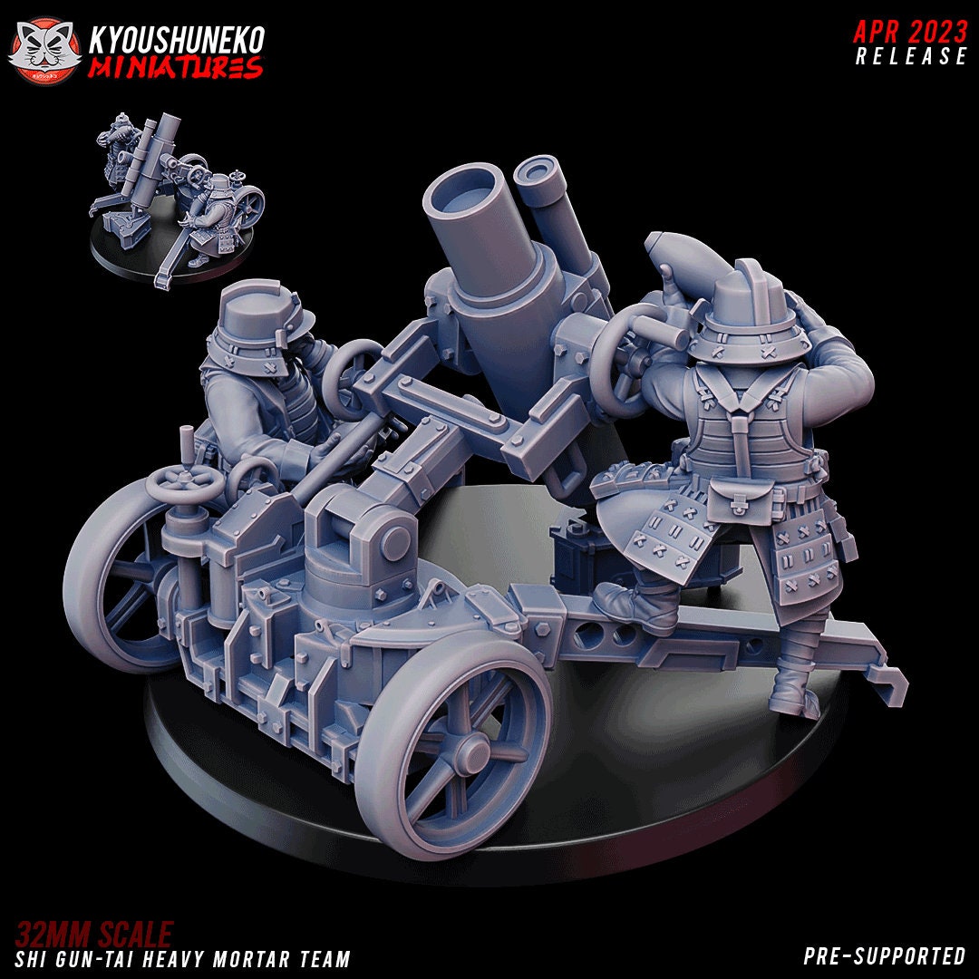 Heavy Mortar Team | Japanese Imperial Shi-gun Guard | Grimdark Sci-Fi Tabletop Gaming | Resin 3D Printed Miniature | Kyoushuneko