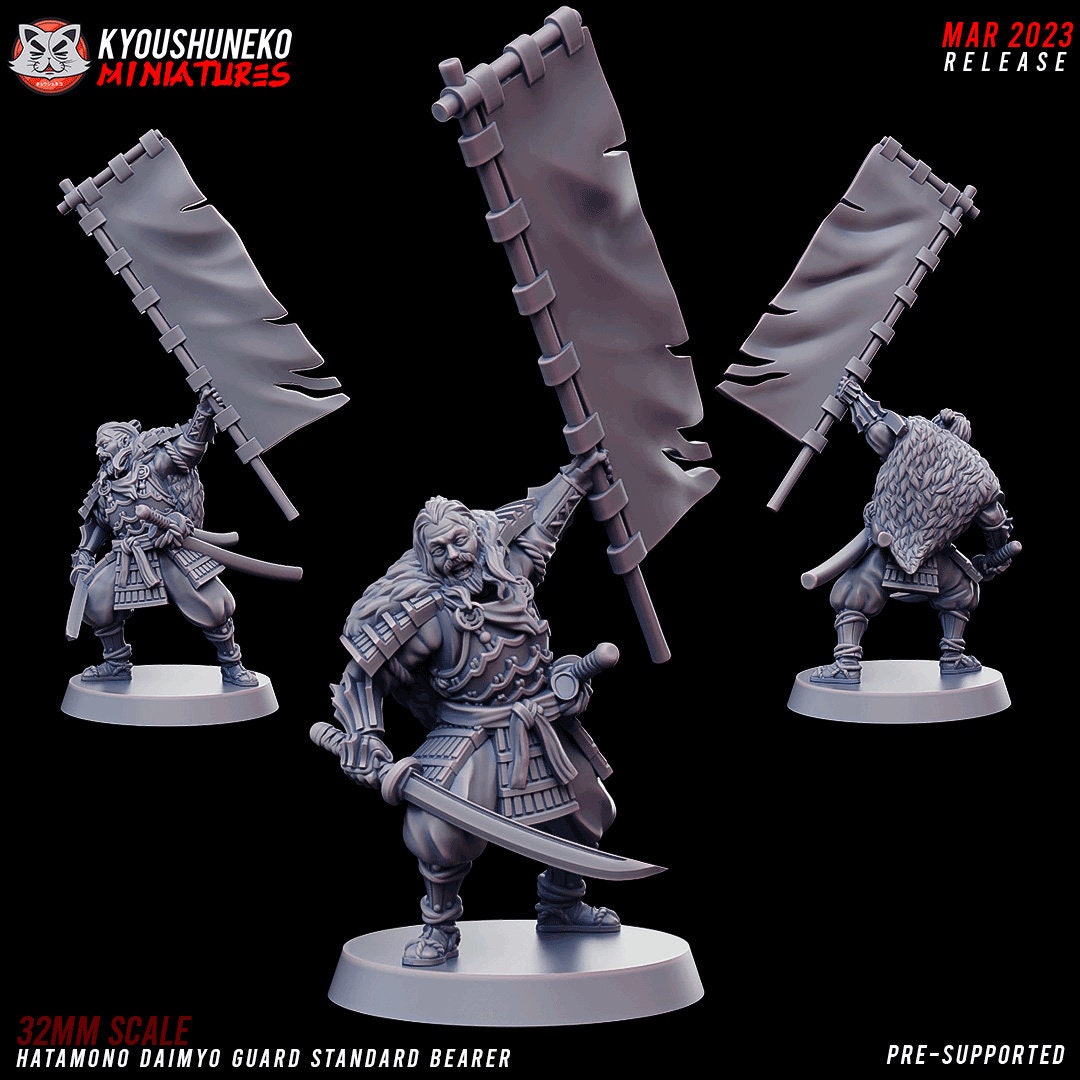 Japanese Hatamono Daimyo Guard Standard Bearer | Resin 3D Printed Miniatures | Kyoushuneko | Table Top Gaming | RPG | D&D | Pathfinder