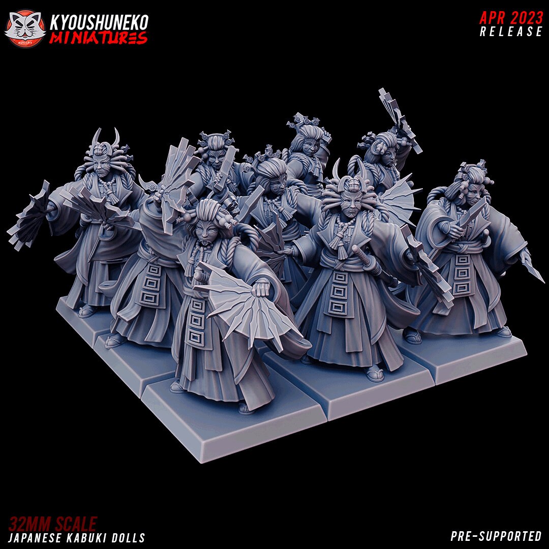 Kabuki Dolls | Resin 3D Printed Miniatures | Kyoushuneko | Table Top Gaming | RPG | D&D | Pathfinder