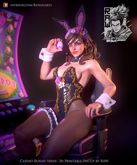 Jackpot Pin-up | Casino Hostess Irene | Clothed or Nude | Resin 3D Printed Pinup | Ronin Arts Workshop