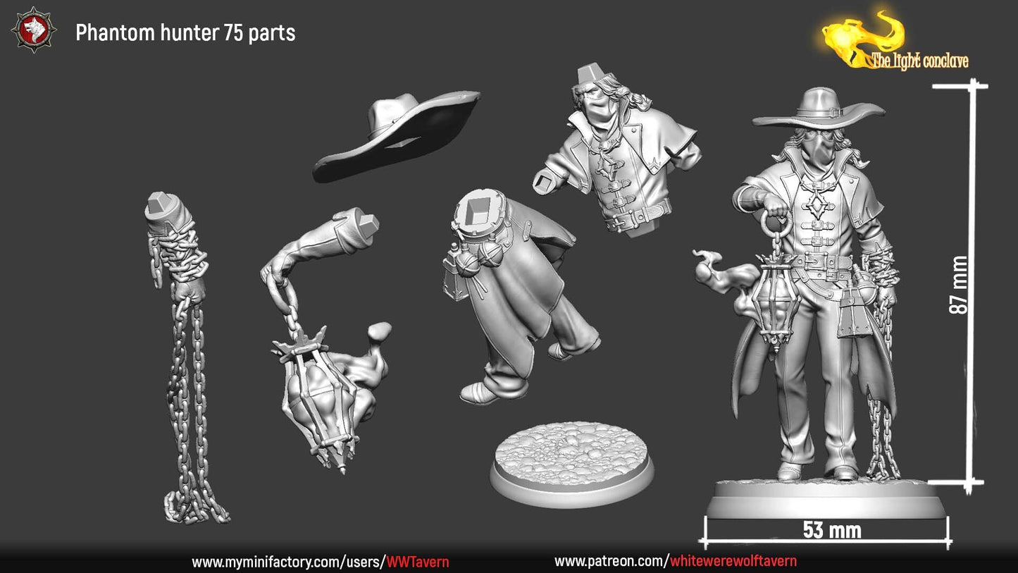 Roody Phantom Hunter | The Light Conclave | Multiple Scales | Resin 3D Printed Miniature | White Werewolf Tavern | RPG | D&D | DnD