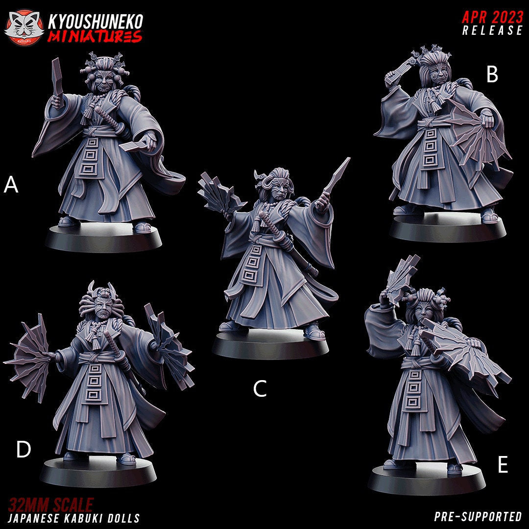 Kabuki Dolls | Resin 3D Printed Miniatures | Kyoushuneko | Table Top Gaming | RPG | D&D | Pathfinder