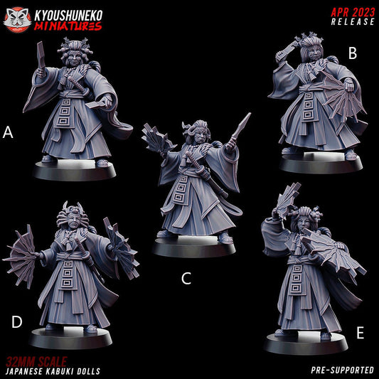 Kabuki Dolls | Resin 3D Printed Miniatures | Kyoushuneko | Table Top Gaming | RPG | D&D | Pathfinder