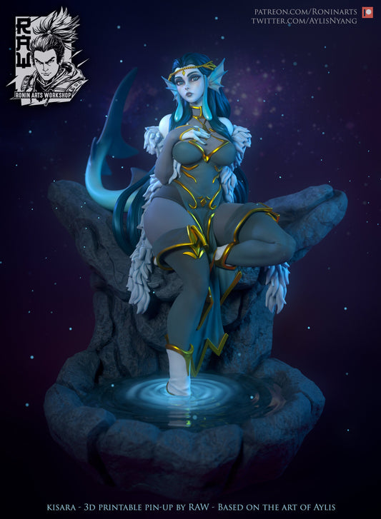 Kisara The Siren Pin-Up | Clothed or Nude | Resin 3D Printed Pinup | Ronin Arts Workshop