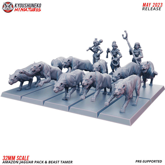 Amazon Jaguar Hunting Pack with Tamers | Resin 3D Printed Miniatures | Kyoushuneko | Table Top Gaming | RPG | D&D | Pathfinder