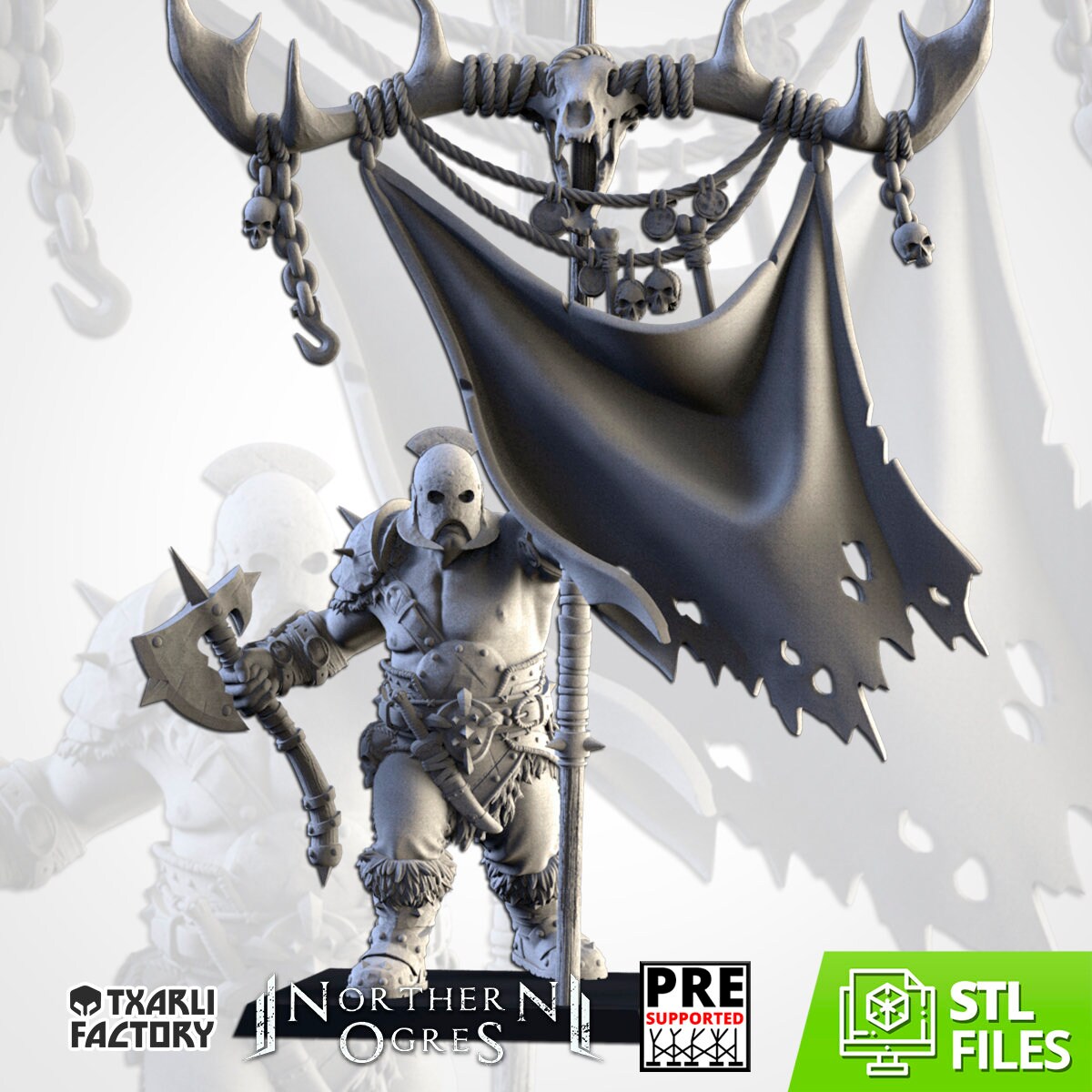 Ogre Standard Bearer | Northern Ogres | Resin 3D Printed Miniature | Txarli Factory | RPG | D&D | Warhammer