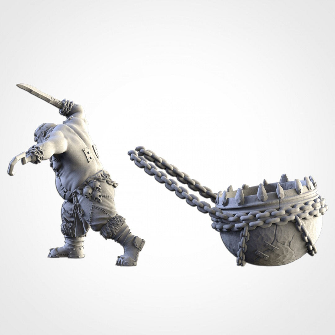 Ogre Butcher with Cauldron | Skrag the Slaughterer | Northern Ogres | Resin 3D Printed Miniature | Txarli Factory | RPG | D&D | Warhammer