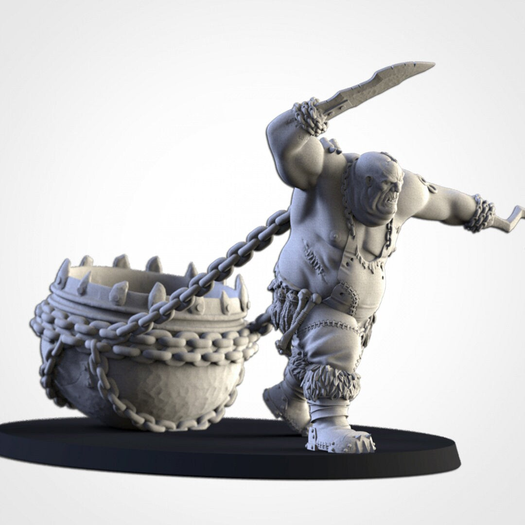 Ogre Butcher with Cauldron | Skrag the Slaughterer | Northern Ogres | Resin 3D Printed Miniature | Txarli Factory | RPG | D&D | Warhammer