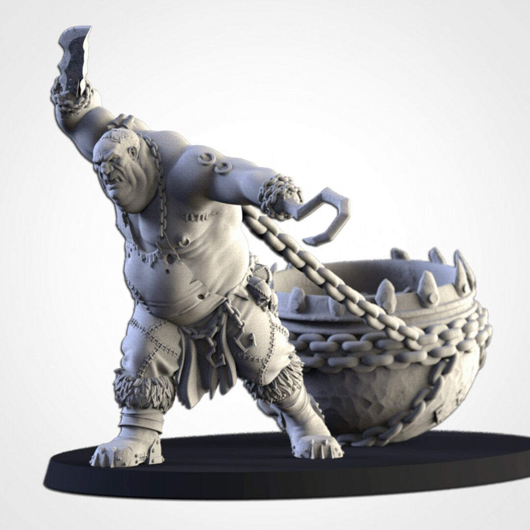 Ogre Butcher with Cauldron | Skrag the Slaughterer | Northern Ogres | Resin 3D Printed Miniature | Txarli Factory | RPG | D&D | Warhammer
