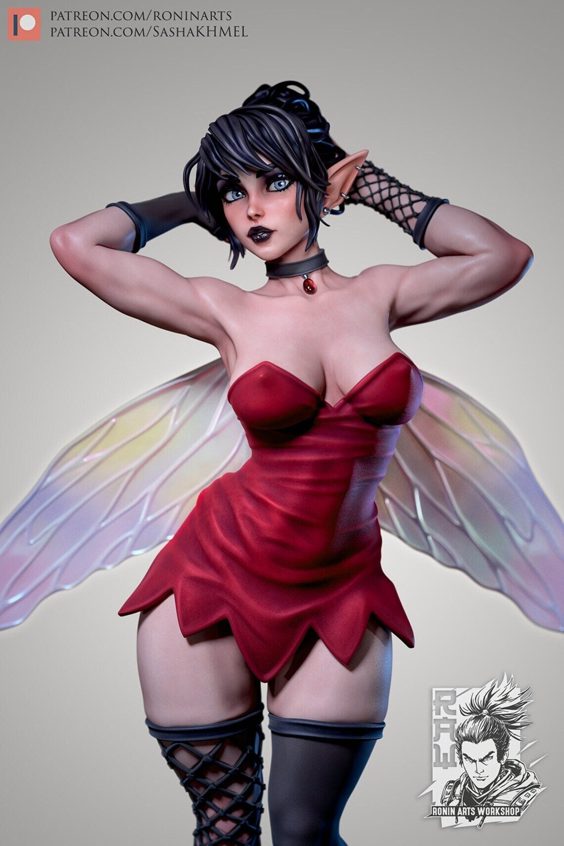 Vita the Goth Fairy | Pinup | Nude or Clothed | Resin 3D Printed Pinup |  Ronin Arts Workshop