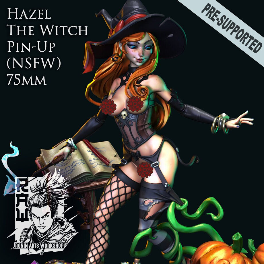Sexy Halloween Witch | Clothed or Nude | Resin 3D Printed Pinup | Ronin Arts Workshop