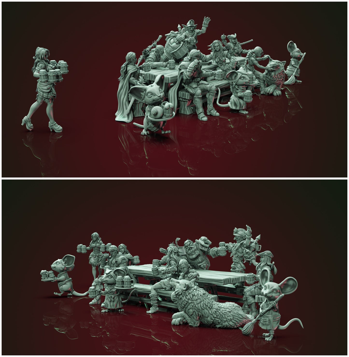 Tavern Scene with Serving Wench | Multiple Scales | Resin 3D Printed Miniature | Ronin Arts Workshop