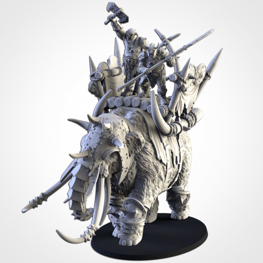 Ogres on War Mammoth| Northern Ogres | Resin 3D Printed Miniature | Txarli Factory | RPG | D&D | Warhammer