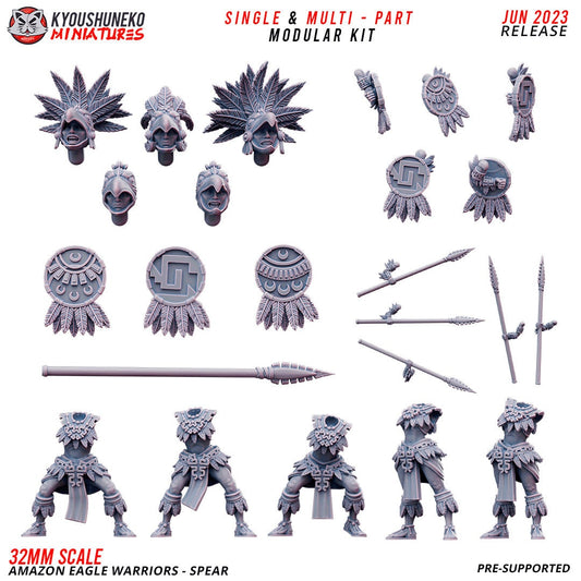 Amazon Eagle Warriors with Spears | Resin 3D Printed Miniatures | Kyoushuneko | Table Top Gaming | RPG | D&D | Pathfinder