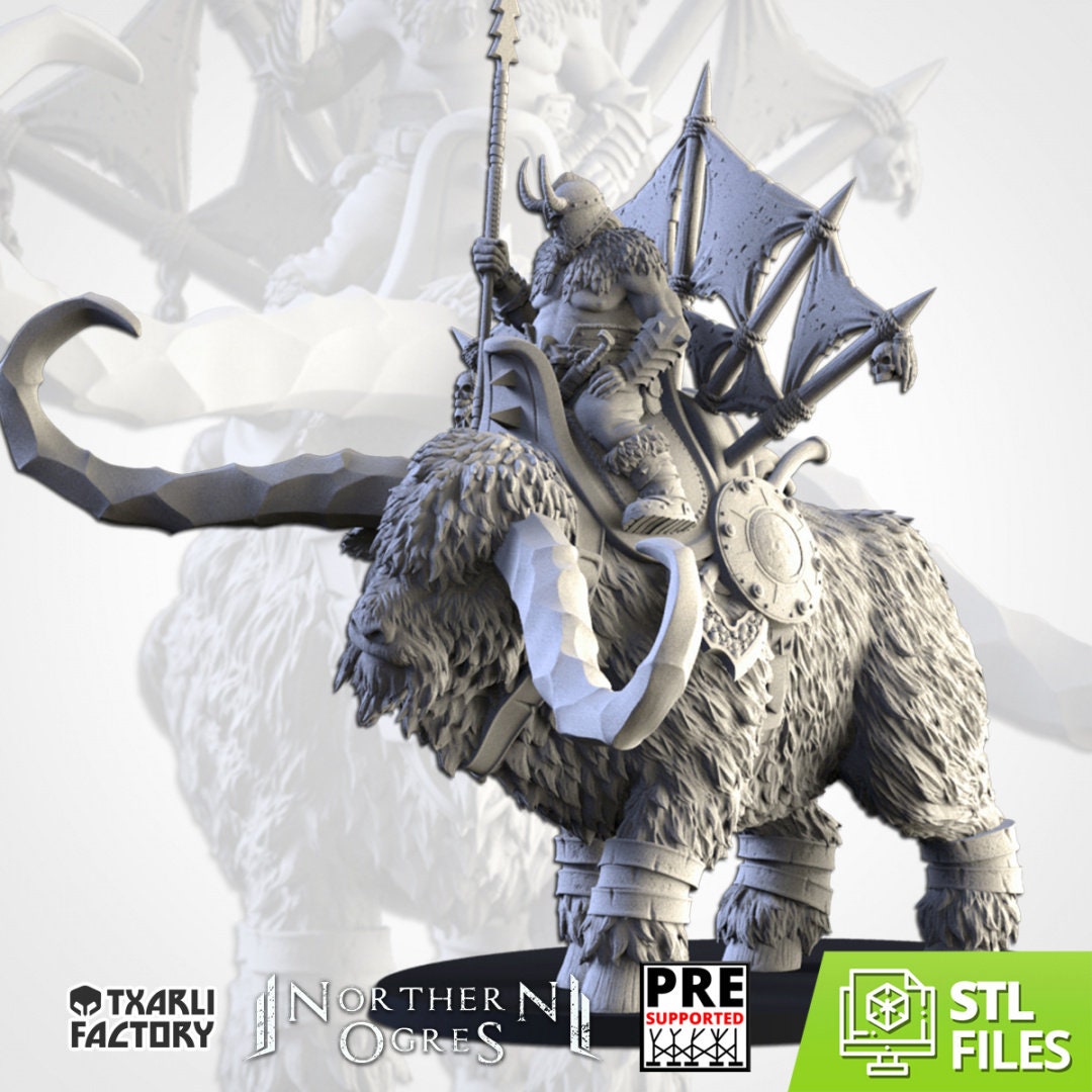Ogre Khan on War Mammoth| | Northern Ogres | Resin 3D Printed Miniature | Txarli Factory | RPG | D&D | Warhammer