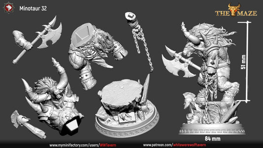Minotaur | The Maze | Multiple Scales | Resin 3D Printed Miniature | White Werewolf Tavern