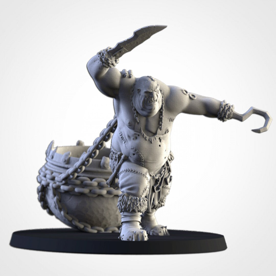 Ogre Butcher with Cauldron | Skrag the Slaughterer | Northern Ogres | Resin 3D Printed Miniature | Txarli Factory | RPG | D&D | Warhammer