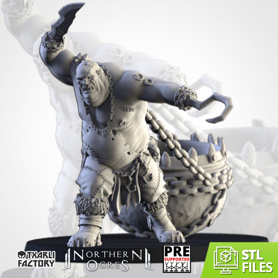Ogre Butcher with Cauldron | Skrag the Slaughterer | Northern Ogres | Resin 3D Printed Miniature | Txarli Factory | RPG | D&D | Warhammer